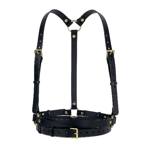 Black Double Belt Leather Harness by Haute Cuir