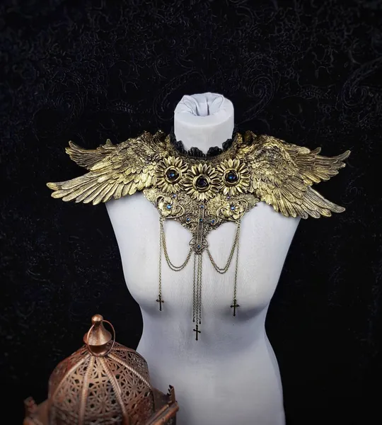 Chest armor ;Holy wings angel collar, larp, gothic, cathedral headpiece, religious, cosplay, goth crown, angel costume / MADE TO ORDER