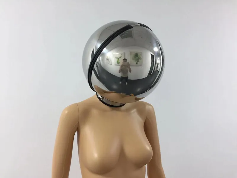Stainless Steel Headhood Ball Shape Enclosed Helmet for Chocking Bondage Fetish