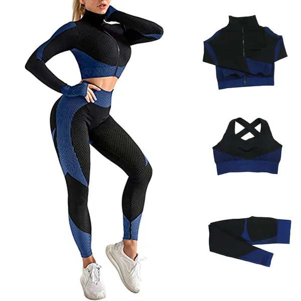 Veriliss 3 Teilig Trainingsanzug Damen, Sport Leggings Gym Set Yoga Jogginganzug Strumpfhosen Stretch-Sport-BH-Fitness-Set Sportbekleidung Jogging Pilates Zumba Tennisbekleidung