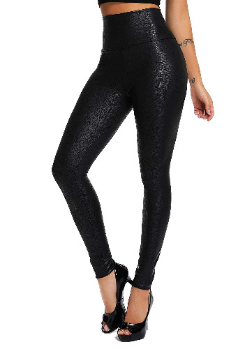 INSTINNCT Damen Kunstleder High Waist Leggings Skinny PU Leder Hose Leder-Optik Strumpfhosen Treggings - Schwarz (Schlangenhaut Muster) XS