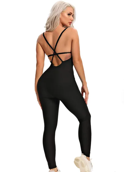 INSTINNCT Damen Sport Rückenfrei Jumpsuit Yoga Bodysuit Overall Leggings Sporthosen Bandage Playsuits Jogging Strampler Hosenanzug Trainingsanzug