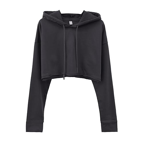 Amazhiyu Womens Casual Cropped Hoodie Drawstring Long Sleeve Hooded Crop Top - Dark Grey - Medium