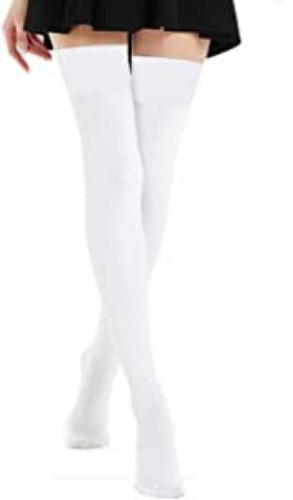 Extra Long Cotton Stripe Thigh High Socks Over The Knee High Plus Size Stockings - White - Cotton