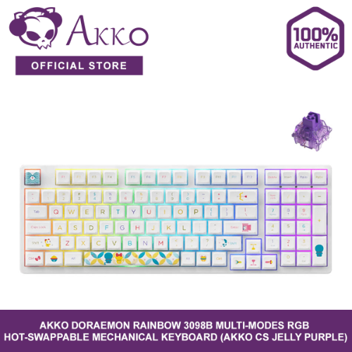 Akko Doraemon Rainbow 3098B Multi-Modes RGB Hot-Swappable Mechanical Keyboard (Akko CS Jelly Purple)
