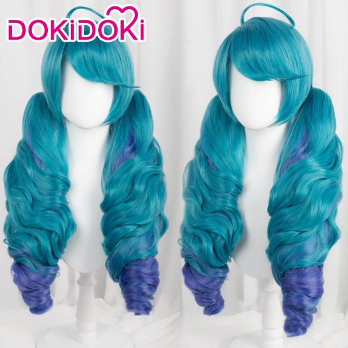 【Ready For Ship】DokiDoki Game Cosplay Wig Women Long Curly Blue Purple Wig | One Size-Ready For Ship