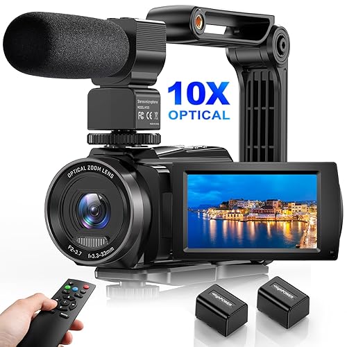 FJFJOPK 5K Video Camera Camcorder, 10X Optical Zoom 48MP UHD 30FPS Vlogging Camera for YouTube, Photography Recorder Camera with 270° 3" Rotation Screen, Microphone, Stabilizer, Remote Control - HDV265K - Black