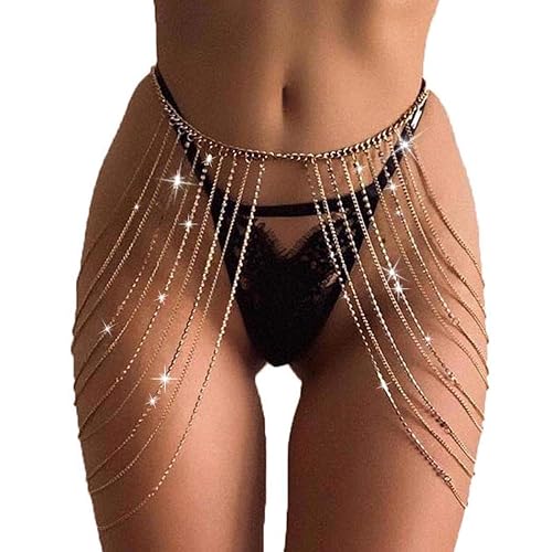 Brishow Rhinestone Body Chains Layered Crystal Waist Chain Beach Bikini Fashion Body Jewelry Accessories for Women and Girls - Gold