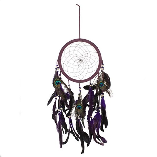 Purple Peacock Feather Boho Dreamcatcher