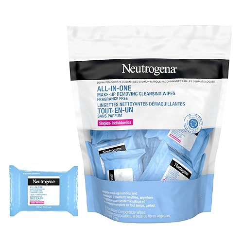 Neutrogena All-in-One Makeup Removing Cleansing Wipes, Waterproof Mascara Removal, Fragrance Free, Travel Pack, 20 Count - Fragrance Free - 20 count (Pack of 1)