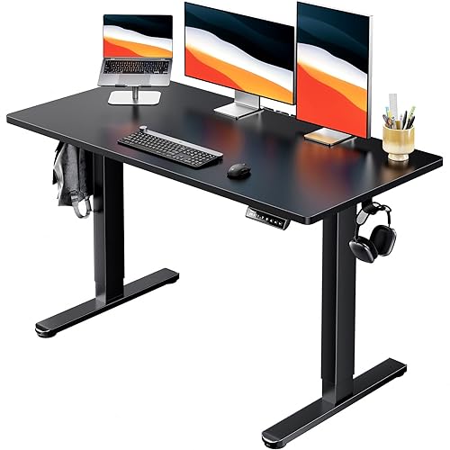 HUANUO Electric Standing Desk, 48" x 24" Whole Piece Desktop, Adjustable Height Computer Desk, 4 Height Memory Settings, Sit Stand Up Desk for Home Office, Black - 48" x 24" - Black
