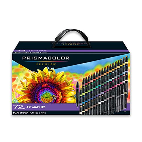Prismacolor Premier Dual-Ended Art Markers, Chisel Tip and Fine Tip, Assorted Colors, 72 Count - 72 Count (Pack of 1)