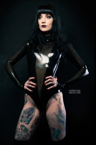 Transparent panel leotard | Black / Natural trans