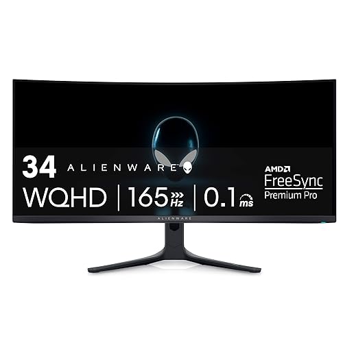 Alienware AW3423DWF Curved QD-OLED Gaming Monitor - 34-inch Quantum Dot OLED 0.1Ms 165Hz 21:9 Curved Display, 99.3% DCI-P3 Color Gamut, VESA DisplayHDR True Black 400, AMD FreeSync Premium Pro - Black - 34 Inches - 165 Hz - AW3423DWF