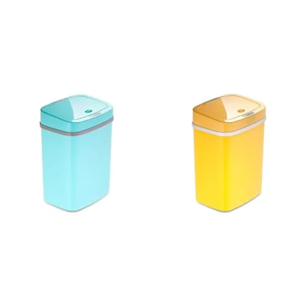 Ninestars 3 Gal and 12 L Teal Blue and Yellow Automatic Touchless Infrared Motion Sensor Trash Cans Bedroom Bathroom ABS Plastic