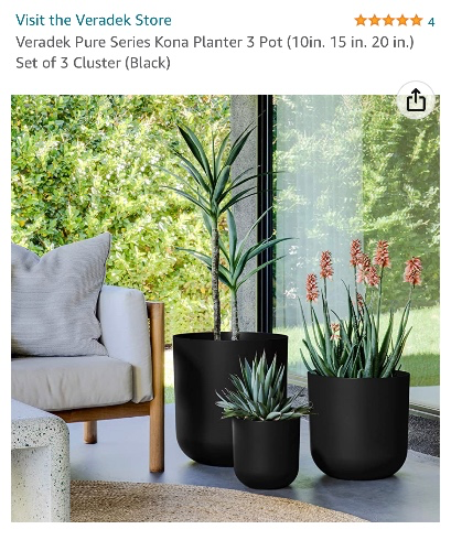 Amazon.com : Veradek Pure Series Kona Planter 3 Pot (10in. 15 in. 20 in.) Set of 3 Cluster (Black) : Patio, Lawn & Garden