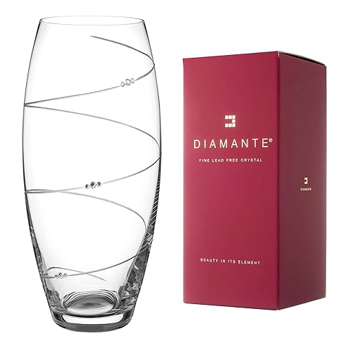 DIAMANTE Jarrón de Barril Swarovski 'Toast Swirl' - Jarrón de Cristal Hecho a Mano con Cristales Swarovski - 30cm