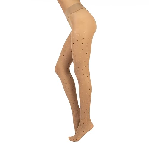 CALZITALY Medias Sin Costuras | Medias Semi Transparentes | Pantys 15 DEN | Natural, Negro, Azúl | S, M/L, L/XL | Calcetería Italiana | - L-XL - LUNARES NATURAL