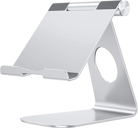 OMOTON Tablet Stand Holder Adjustable, T1 Desktop Aluminum Tablet Dock Cradle Compatible with iPad Air/Mini, iPad 10.2/9.7, iPad Pro 11/12.9/13, Samsung Tab and More Up to 13 inch, Silver - Silver