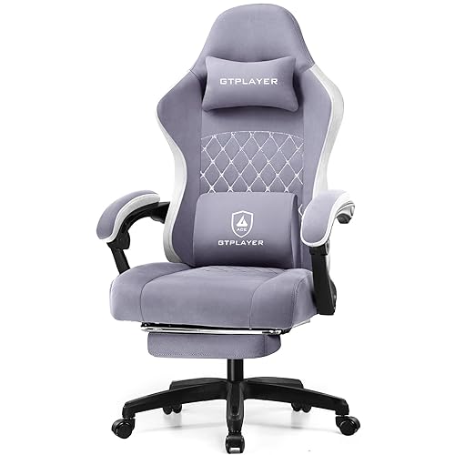 GTPLAYER Gaming Chair, Computer Office Chair with Pocket Spring Cushion, Linkage Armrests and Footrest, High Back Ergonomic Computer Chair with Lumbar Support Task Chair with Footrest - Purple