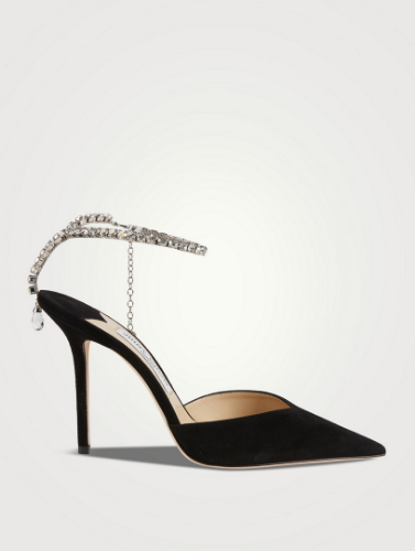 Saeda Suede Pumps With Crystal Ankle Strap