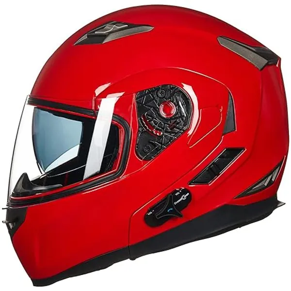 ILM Bluetooth Integrated Modular Flip up Full Face Motorcycle Helmet Sun Shield Mp3 Intercom Model 953/953 PRO - XX-Large - Red Pro