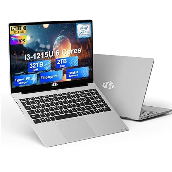 NIMO 15.6 FHD IPS Business Laptop Computer, 32GB RAM, 2TB SSD, 12th Gen Intel Core i3-1215U (6 Cors, Up to 4.4GHz, Beat i5-1135G7), Fingerprint, Backlit Keyboard, Wi-Fi 6, Win 11, Silver - 32GB RAM | 2TB SSD - Natural Silver