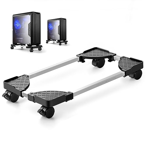Hmseng Computer Tower Stand, Ventilated Pc Stand,Adjustable Mobile CPU Stand with 4 Caster Wheels Fits Most PC Under Desk,CPU Holder PC Floor Cart for Gamers and Students (Black) - Black
