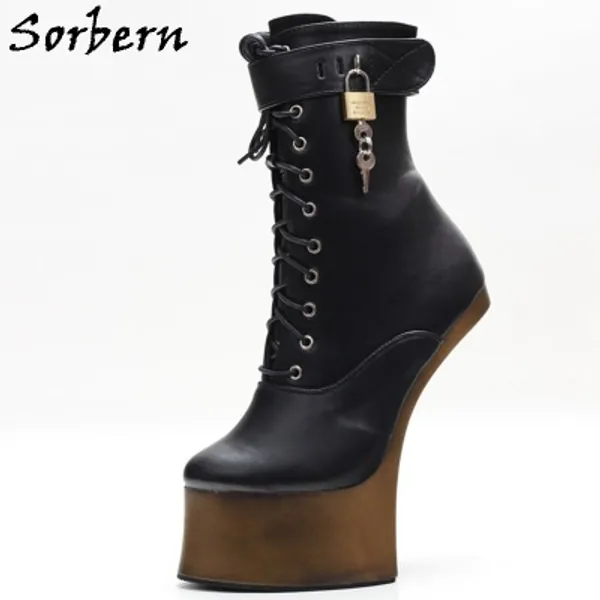 Sorbern Lockable Straps Short Booties Unisex Horse Heel Ankle Boots For Pony