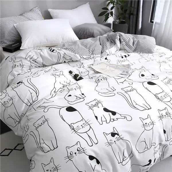 Cat Cartoon Bedding Sheet Duvet Cover Set | Queen