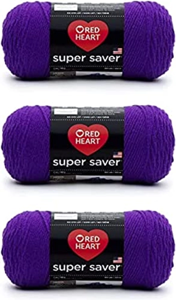 Red Heart Super Saver Amethyst Yarn - 3 Pack of 198g/7oz - Acrylic - 4 Medium (Worsted) - 364 Yards - Knitting/Crochet