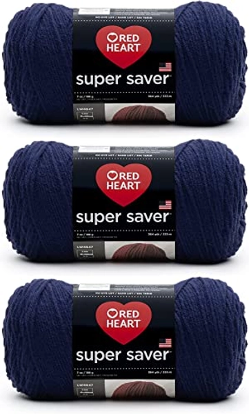 Red Heart Super Saver Soft Navy Yarn - 3 Pack of 7oz/198g - Acrylic - 4 Medium (Worsted) - 364 Yards - Knitting/Crochet