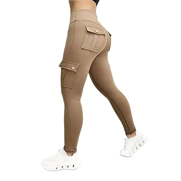 Women's Cargo Yoga Leggings with Pockets High Waist Workout Butt Lifting Leggings Tummy Control Running Sports Pants