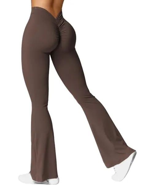 VOYJOY V-Back Scrunch Flares Leggings Gym Workout Lifting Flares Pant V-Back Booty Tights