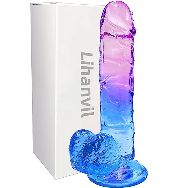 Realistic Dildo Clear Silicone 7.8" Blue-Purple Gradient Dildo with Strong Suction Cup for Women Hand Free Play Flexible Soft Penis Dong, Adult Sex G-spot Dildos Toys for Vaginal and Anal Stimulation