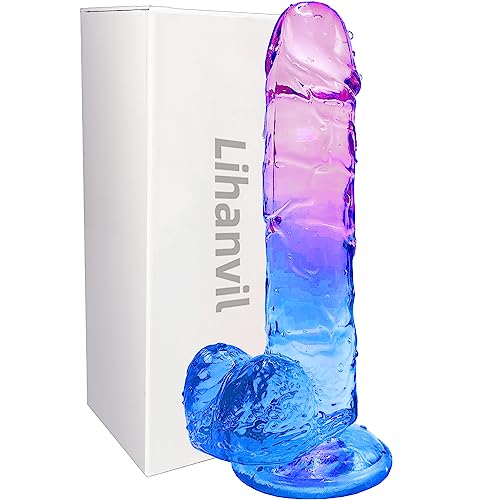 Realistic Dildo Clear Silicone 7.8" Blue-Purple Gradient Dildo with Strong Suction Cup for Women Hand Free Play Flexible Soft Penis Dong, Adult Sex G-spot Dildos Toys for Vaginal and Anal Stimulation - Blue-Purple