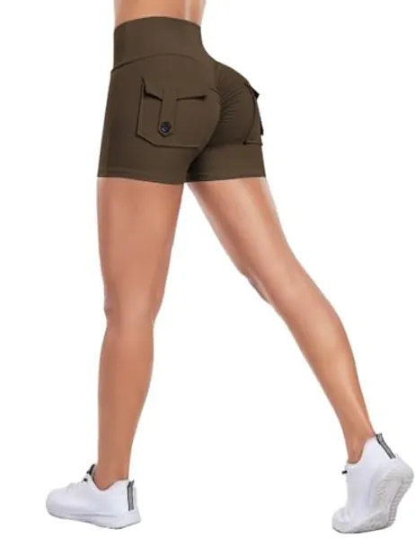 Vertvie Womens Scrunch Butt Shorts V Waist Workout Gym Shorts with Pocket High Waisted Yoga Booty Lifting Shorts