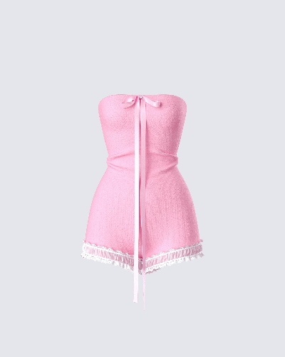 Gita Pink Bow Strapless Romper | XS