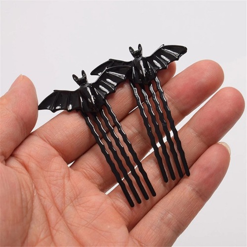 1 Set of Gothic Bat Hairpins in Black