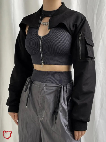 'Classic Noir Crop Jacket' - Black / M