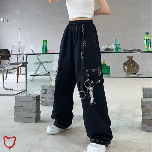 'Town' Grunge Cargo Pants - Black / XXL