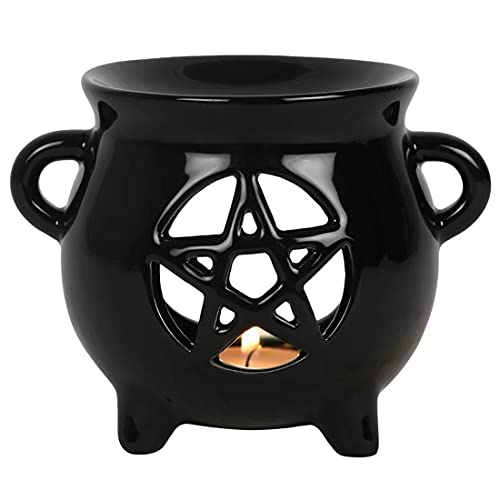 Something Different Black Pentagram Cauldron Ceramic Oil Burner-10 cm x 13.3 cm (1 Pc), 10cm x 13.3cm x 10cm