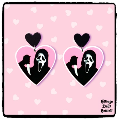 Scream Ghostface Horror movie earrings, 925 sterling silver, Strange Dollz Boudoir