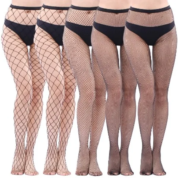 5 Pairs Fishnets Tights Fishnet Stockings Fishnet Pantyhose Cross Mesh Stockings Pantyhose for Women, Black