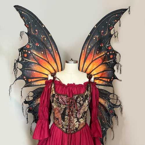 Large Monarch Butterfly Fairy Wings - Adult Fairy Wings Black and Orange With Tattered Edges