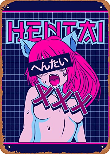 Ysirseu Anime Metal Poster Cool Vaporwave Aesthetics figure poster metal tin sign Hentai Anime Girl Waifu Wall Art Decor Tin Sign-8x12inch, 8 x 12 Inch