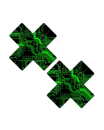 Pastease x iHR Short Circuit Cyber Matrix UV Reactive Pasties | Black/Neon Green