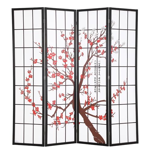 Room Divider 6ft Folding Privacy Divider 4 Panels Oriental Shoji Screen Wall Divider Wood Divider Portable Freestanding Partition Screen, White