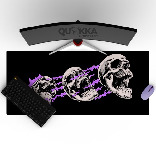 3 Skulls Artistic Design Mousepad Deskmat - 100x50cm / 4mm / Purple
