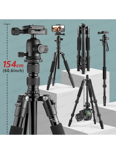 60.6" 154cm Camera Tripod, Travel Tripod for DSLR,Professional Tripod with 360 Degree Ball Head, Camera Tripods & Monopods with Carry Bag, for Camera, Phone, Lightweight Load up to 33 Pounds
